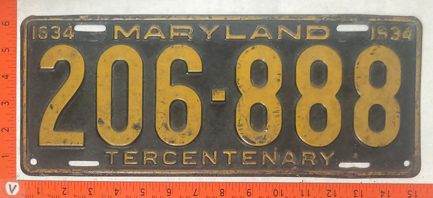 1934 Maryland #206-888 Passenger License Plate