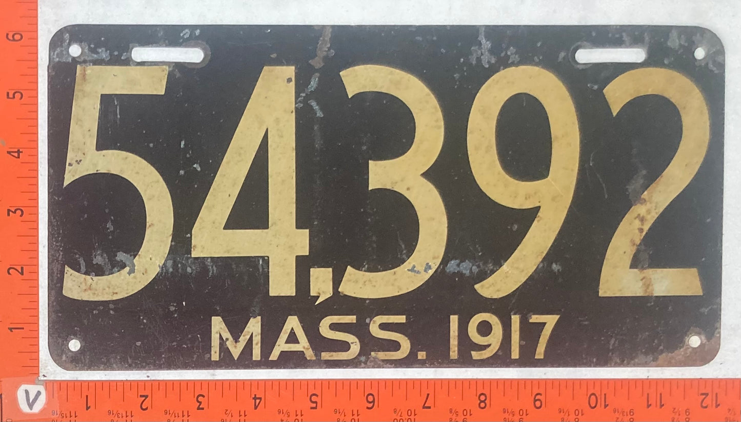 1917 Massachusetts #54.392 Passenger License Plate