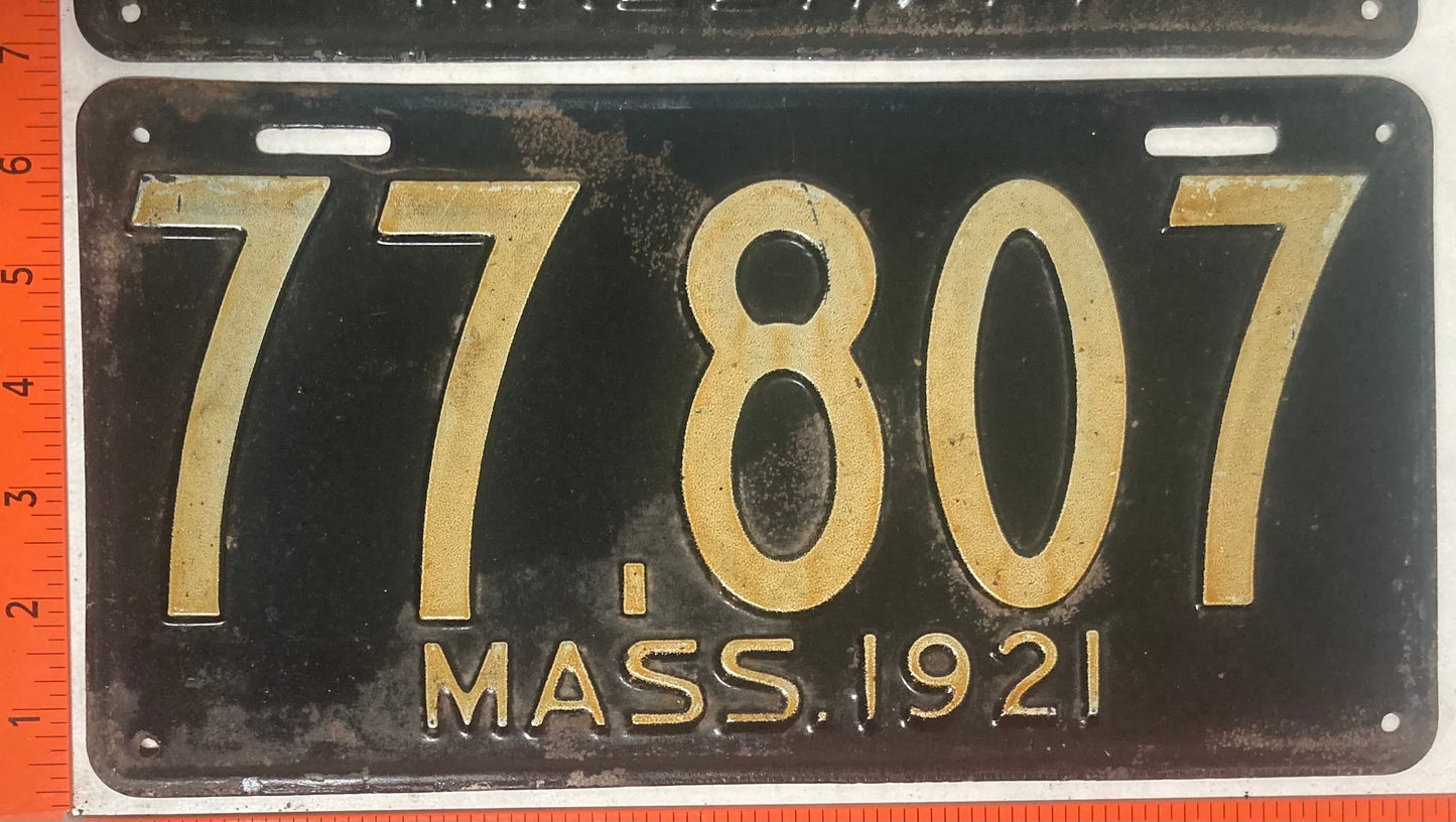 1921 Massachusetts #77,807 Passenger License Plate (Pair)