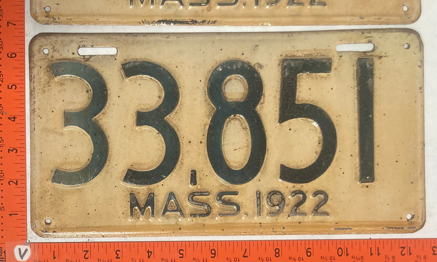 1922 Massachusetts #33,851 Passenger License Plate (Pair)