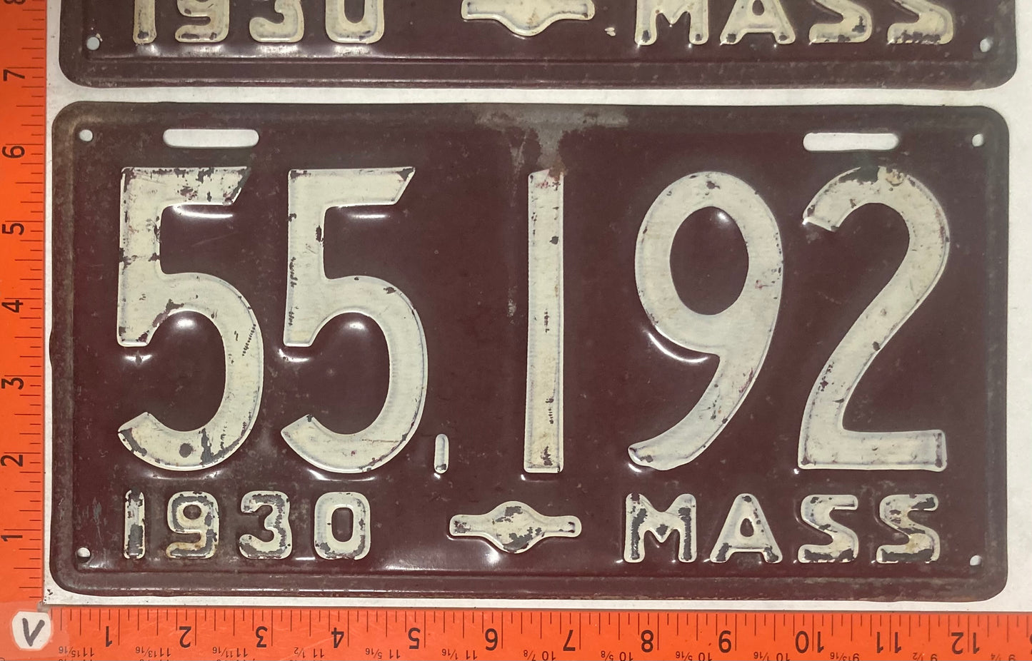 1930 Massachusetts #55,192 Passenger License Plate (Pair)