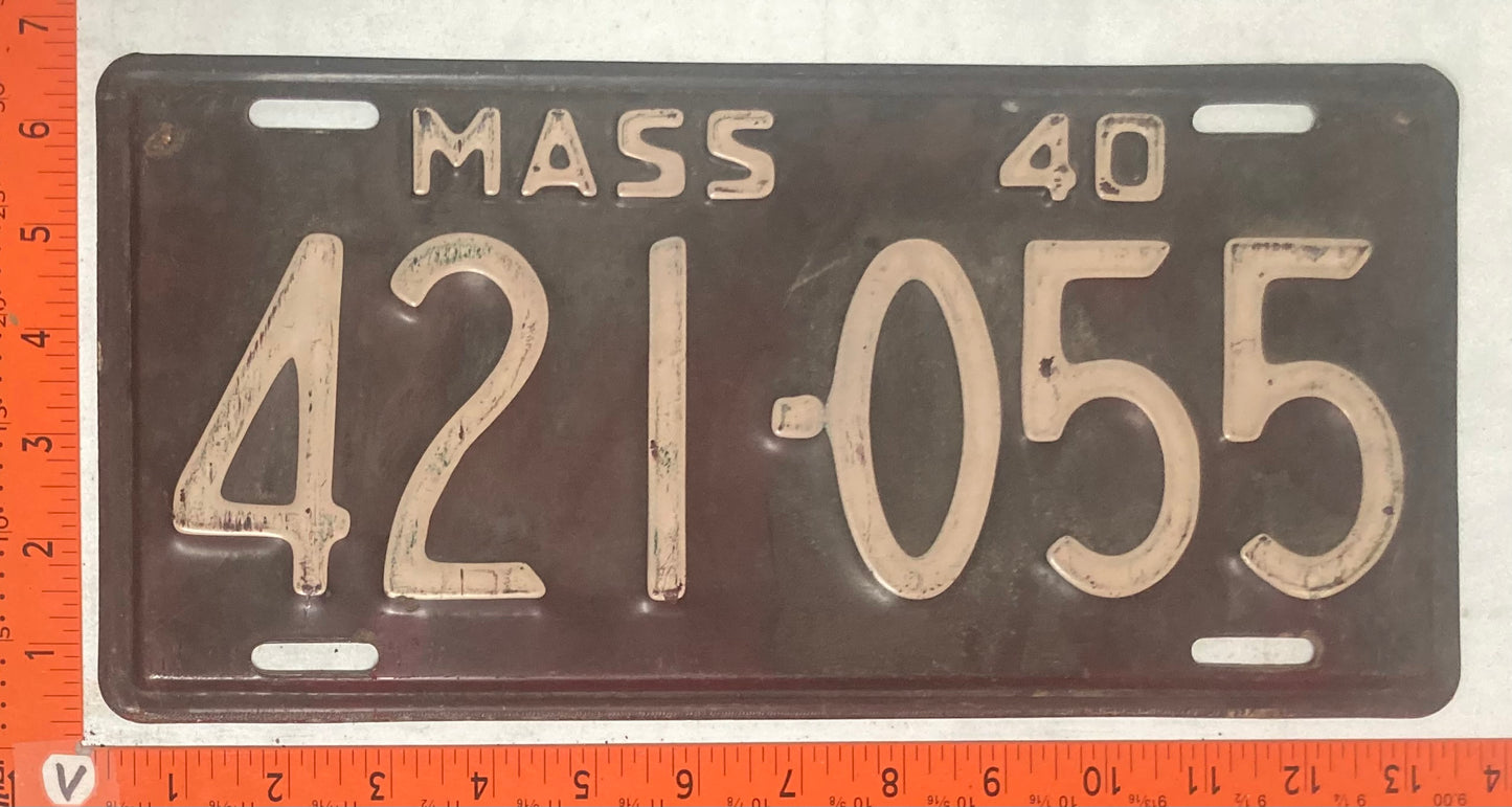 1940 Massachusetts #421-055 Passenger License Plate