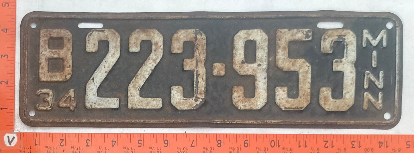 1934 Minnesota #B223-953 Passenger License Plate