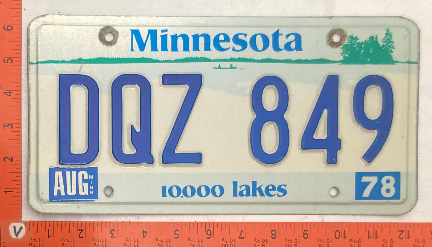1978 Minnesota #DQZ 849 Passenger License Plate
