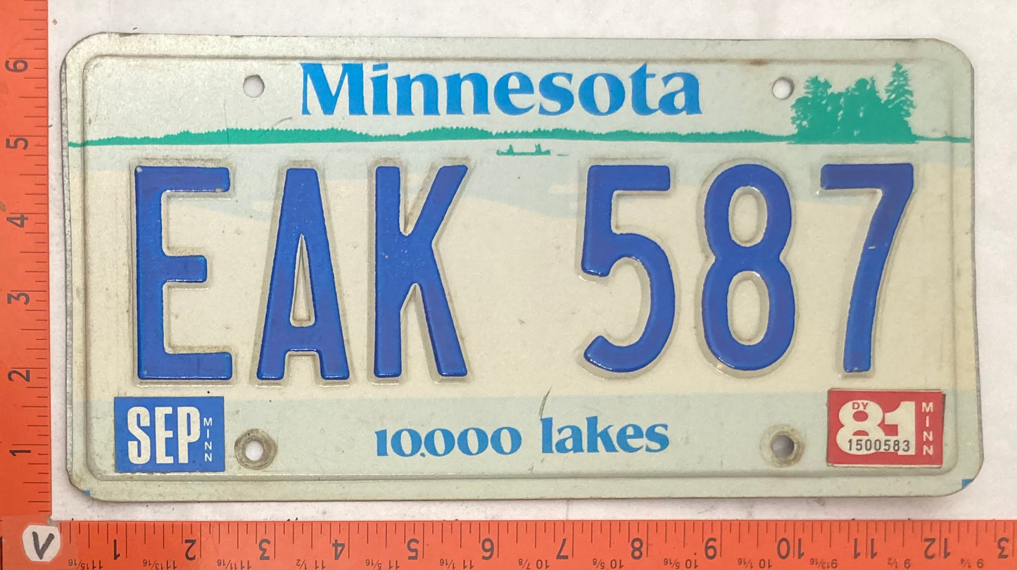 1981 Minnesota #EAK 587 Passenger License Plate