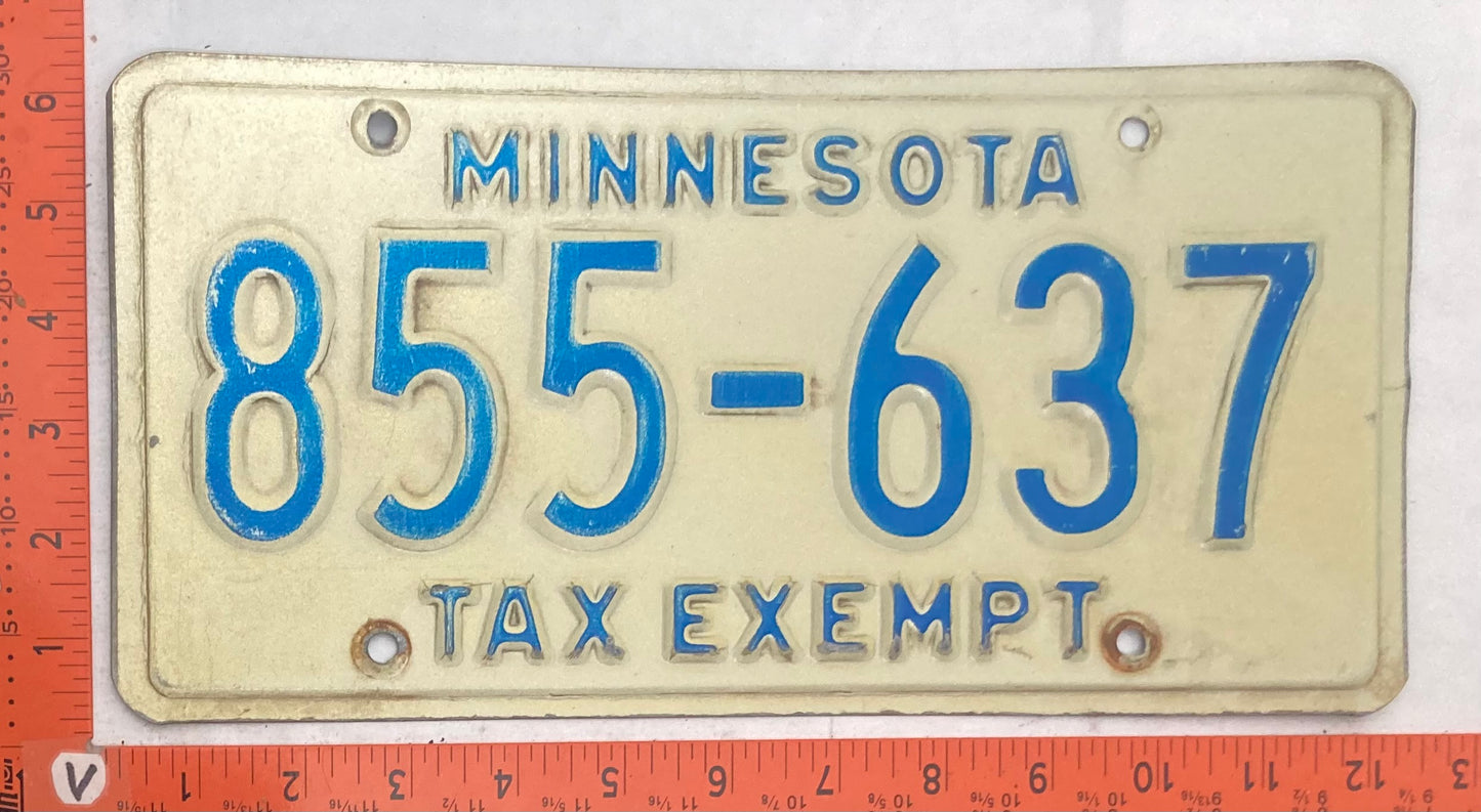 1975 - 1987 Minnesota #855-637 Tax Exempt License Plate