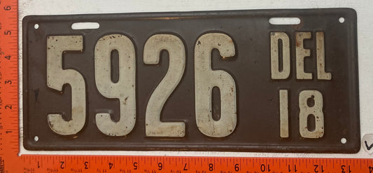 1918 Delaware #5926 Passenger License Plate
