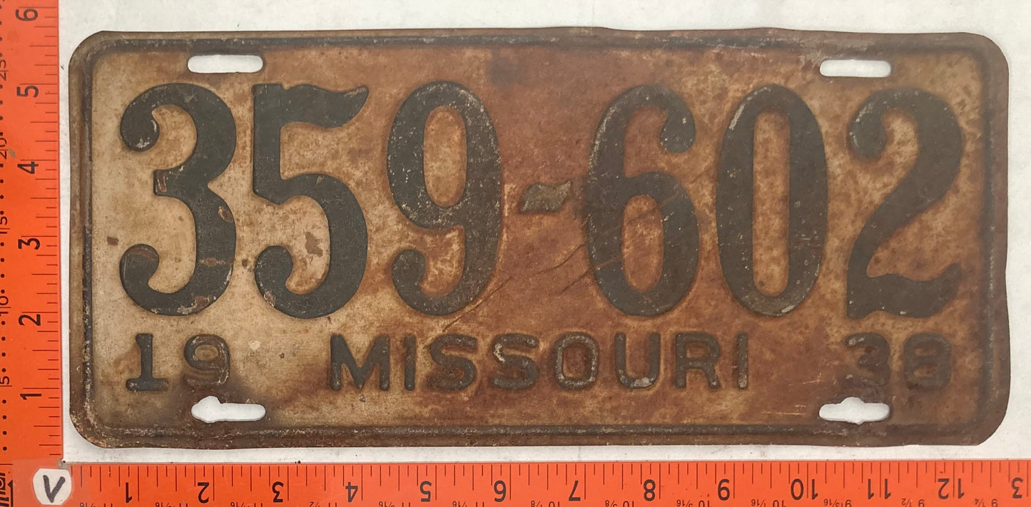 1938 Missouri #359-602 Passenger License Plate