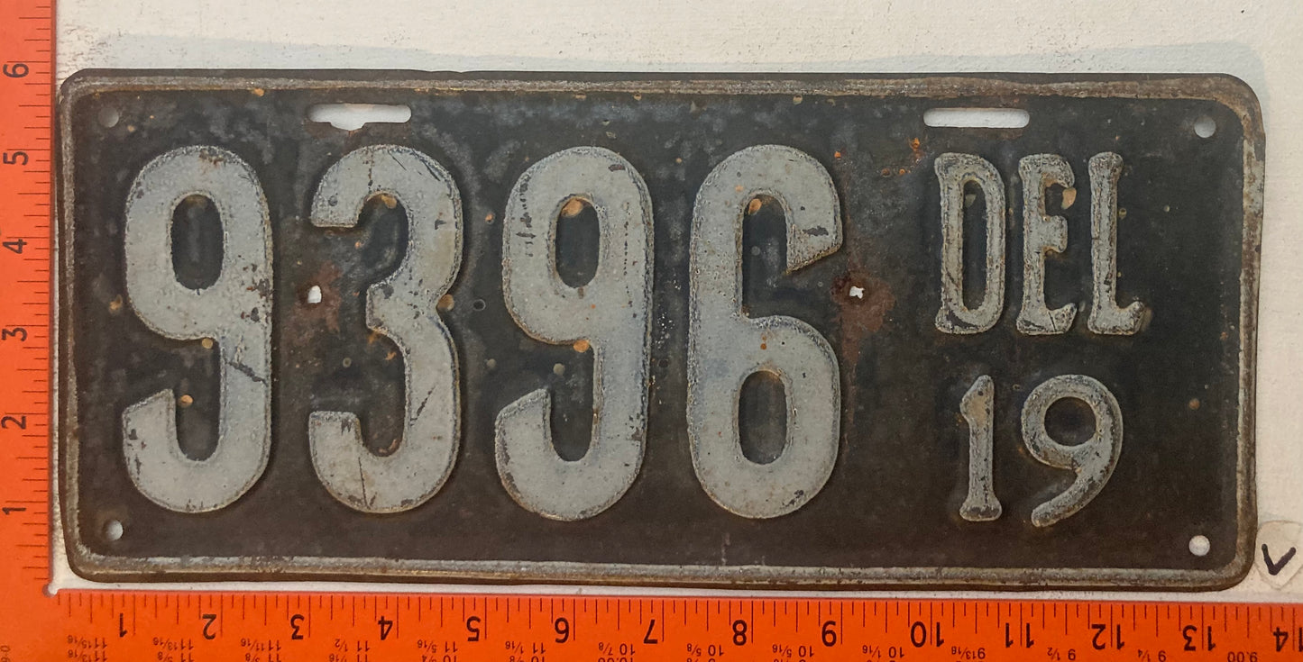 1919 Delaware #9396 Passenger License Plate