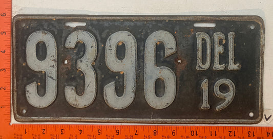 1919 Delaware #9396 Passenger License Plate