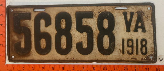 1918 Virginia #56858 Passenger License Plate