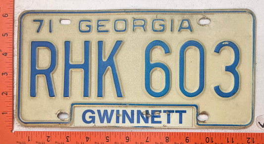 1971 Georgia #RHK 603 Passenger License Plate