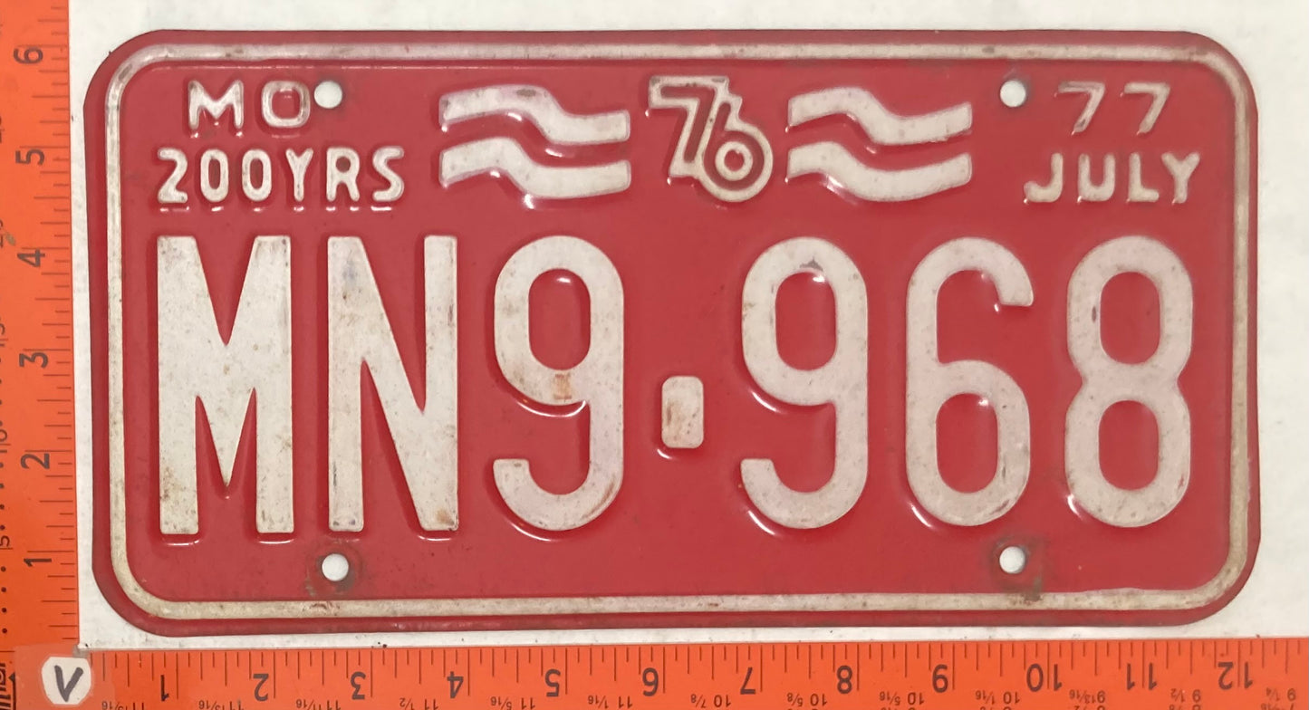 1977 Missouri #M9-968 Passenger License Plate