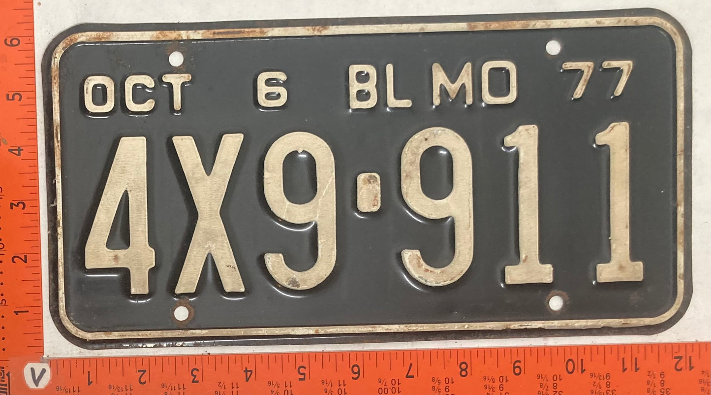 1977 Missouri #4X9-911 Truck License Plate