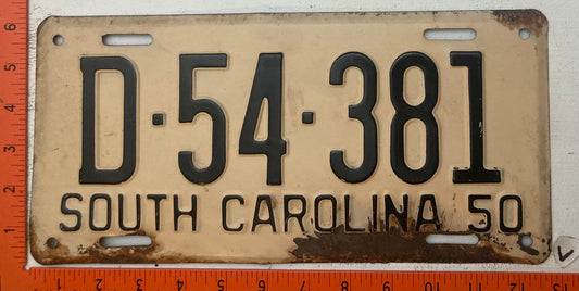 1950 South Carolina #D-54-381 Passenger License Plate