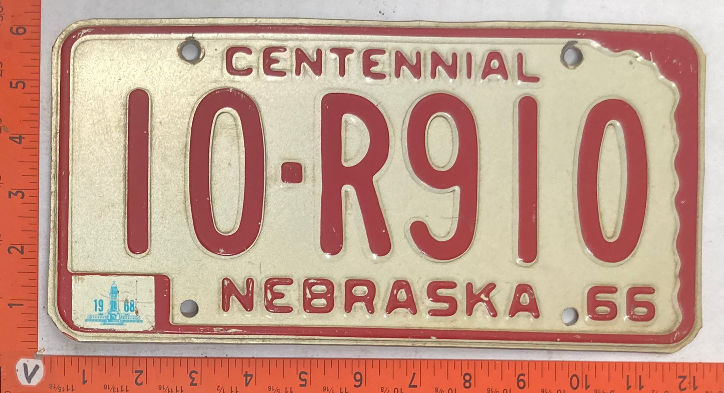 1968 Nebraska #10-R910 Passenger License Plate