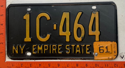 1961 New York #1C-464 Passenger License Plate