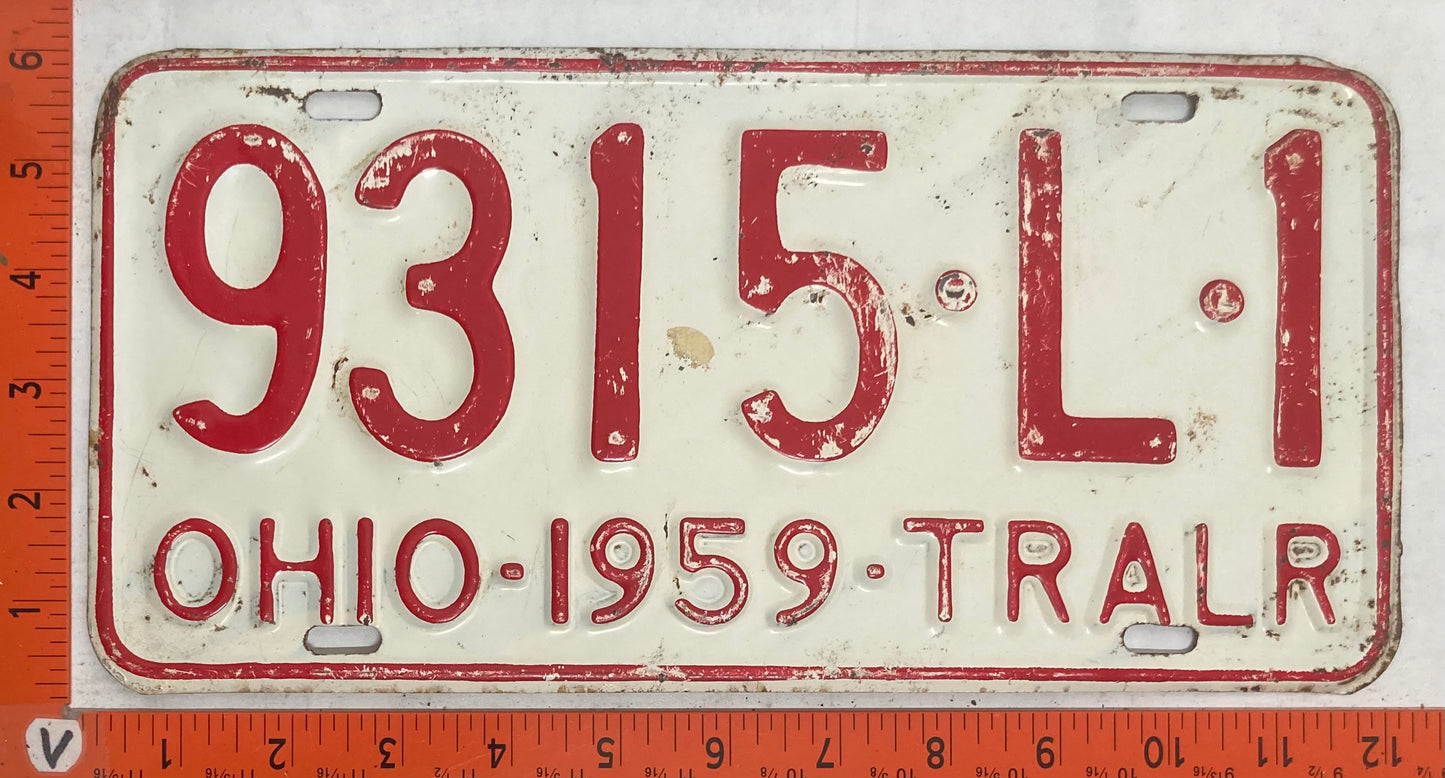 1959 Ohio #9315-L-1 Trailer License Plate