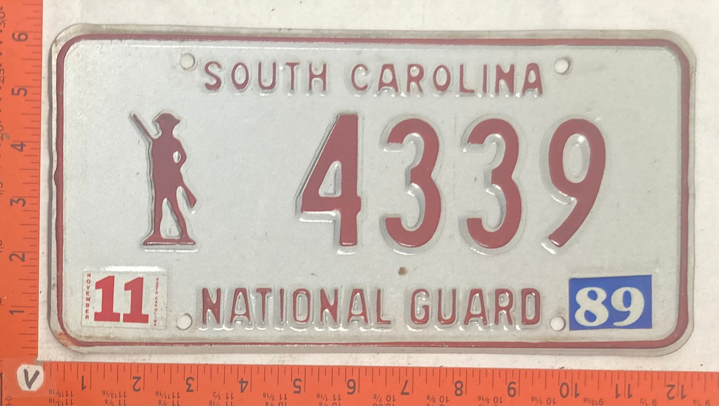 1989 South Carolina #4339 National Guard Passenger License Plate