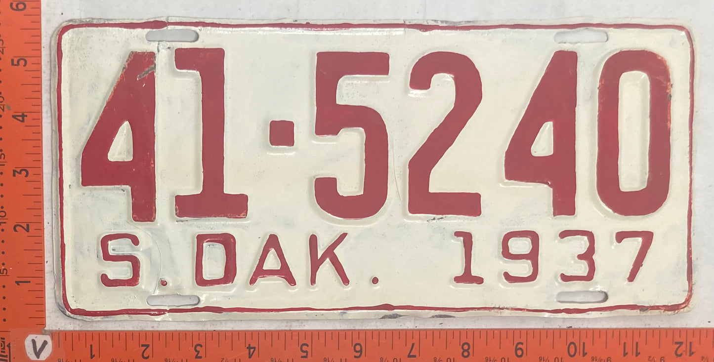 1937 South Dakota #41-5240 Passenger License Plate (Repaint)
