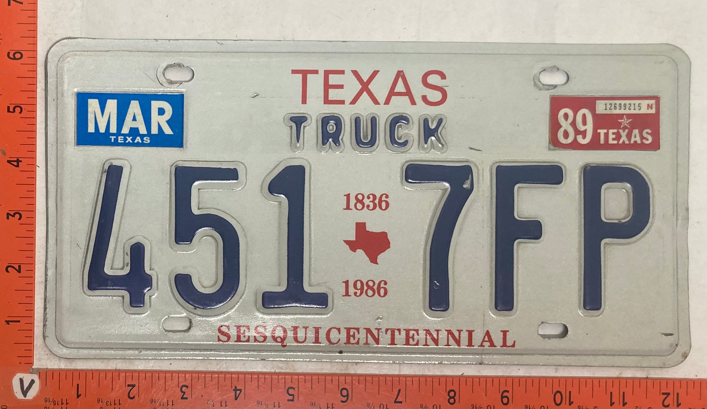 1989 Texas #451 7FP Truck License Plate