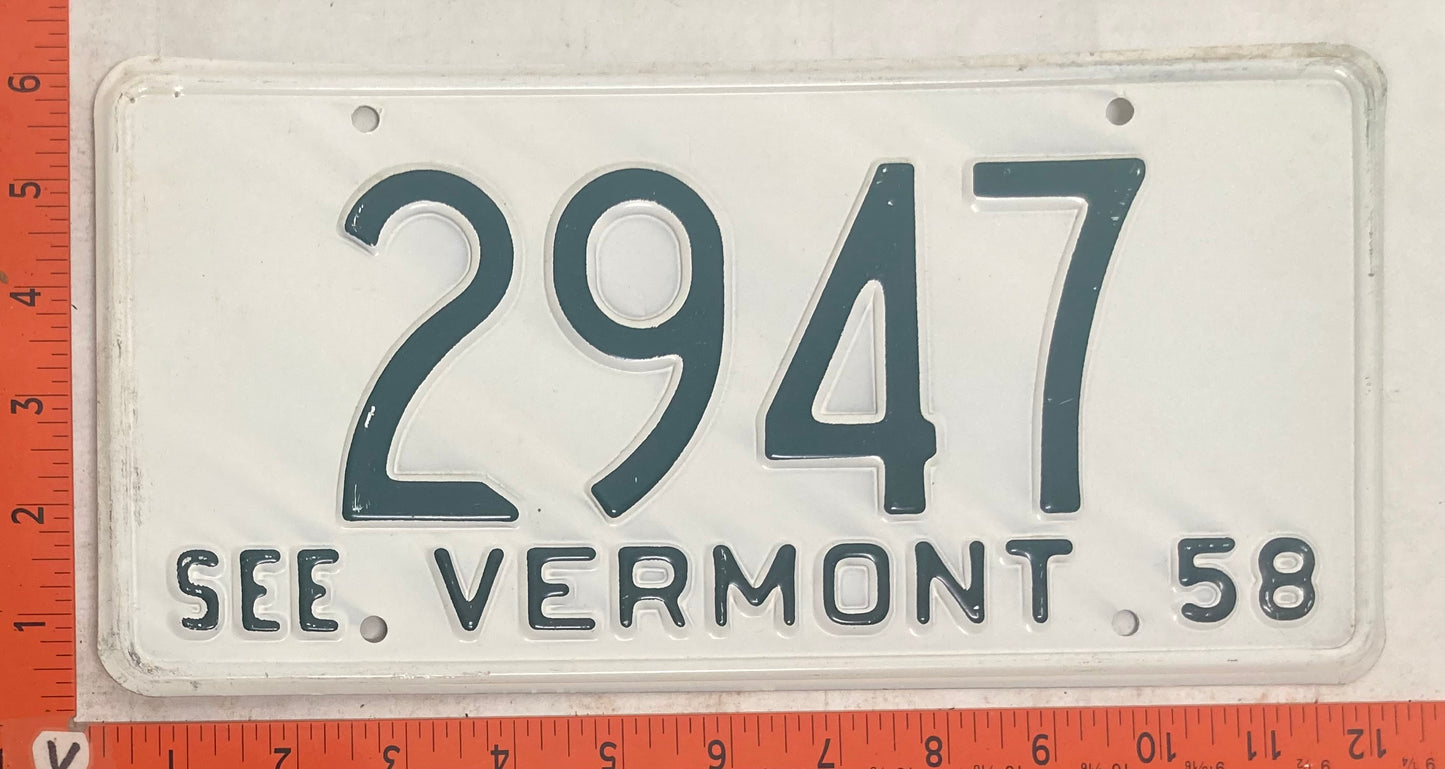 1958 Vermont #2947 Passenger License Plate