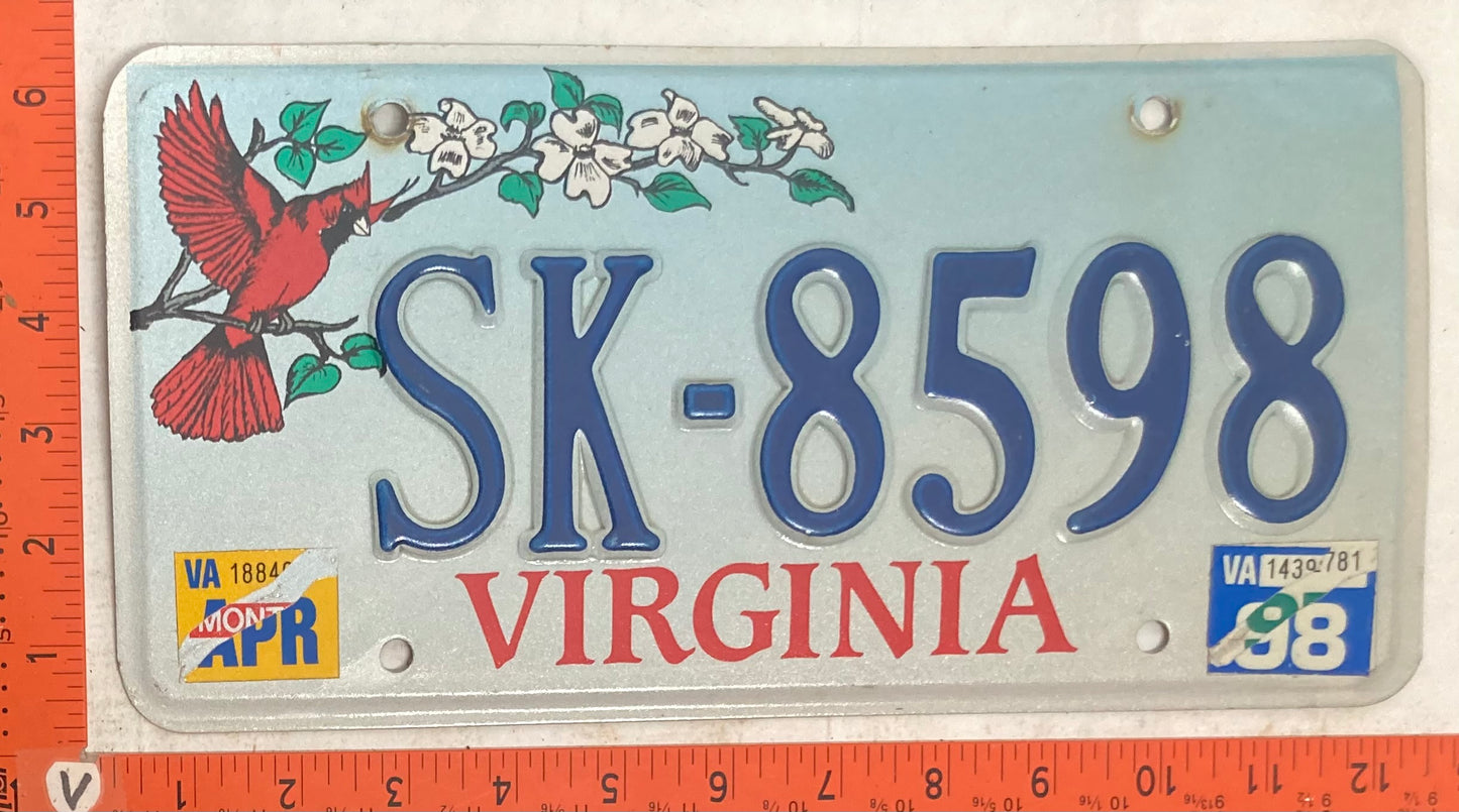 1998 Virginia #SK-8598 Passenger License Plate