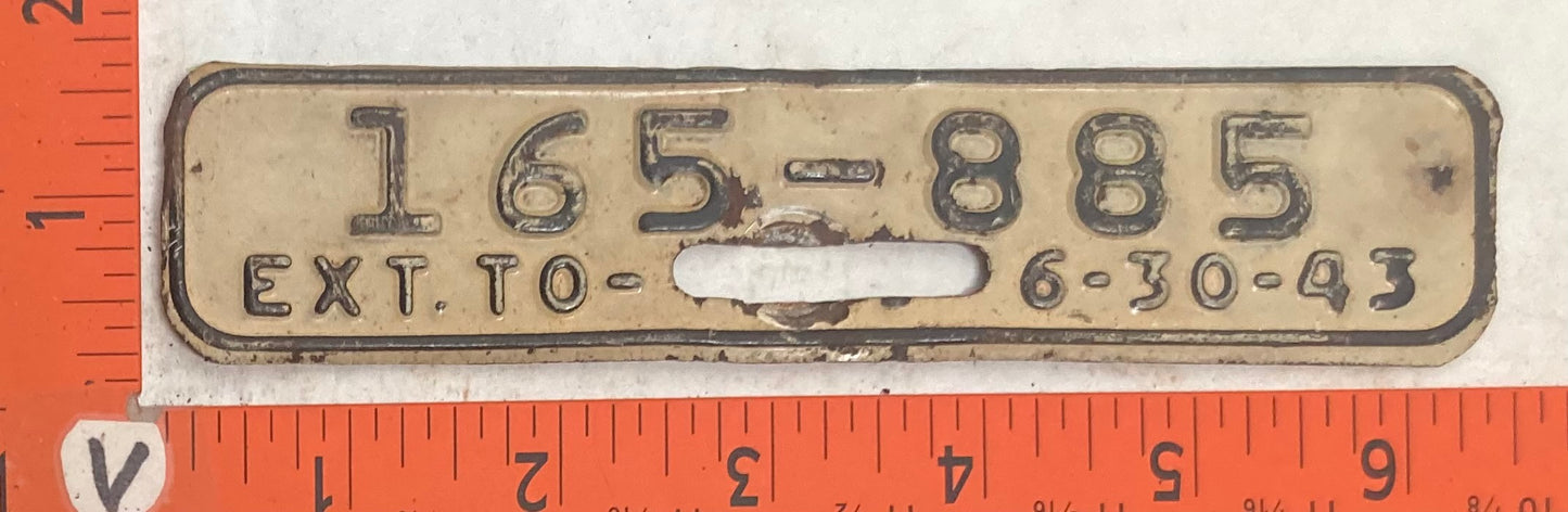 1943 West Virginia #165-885 License Plate Tab