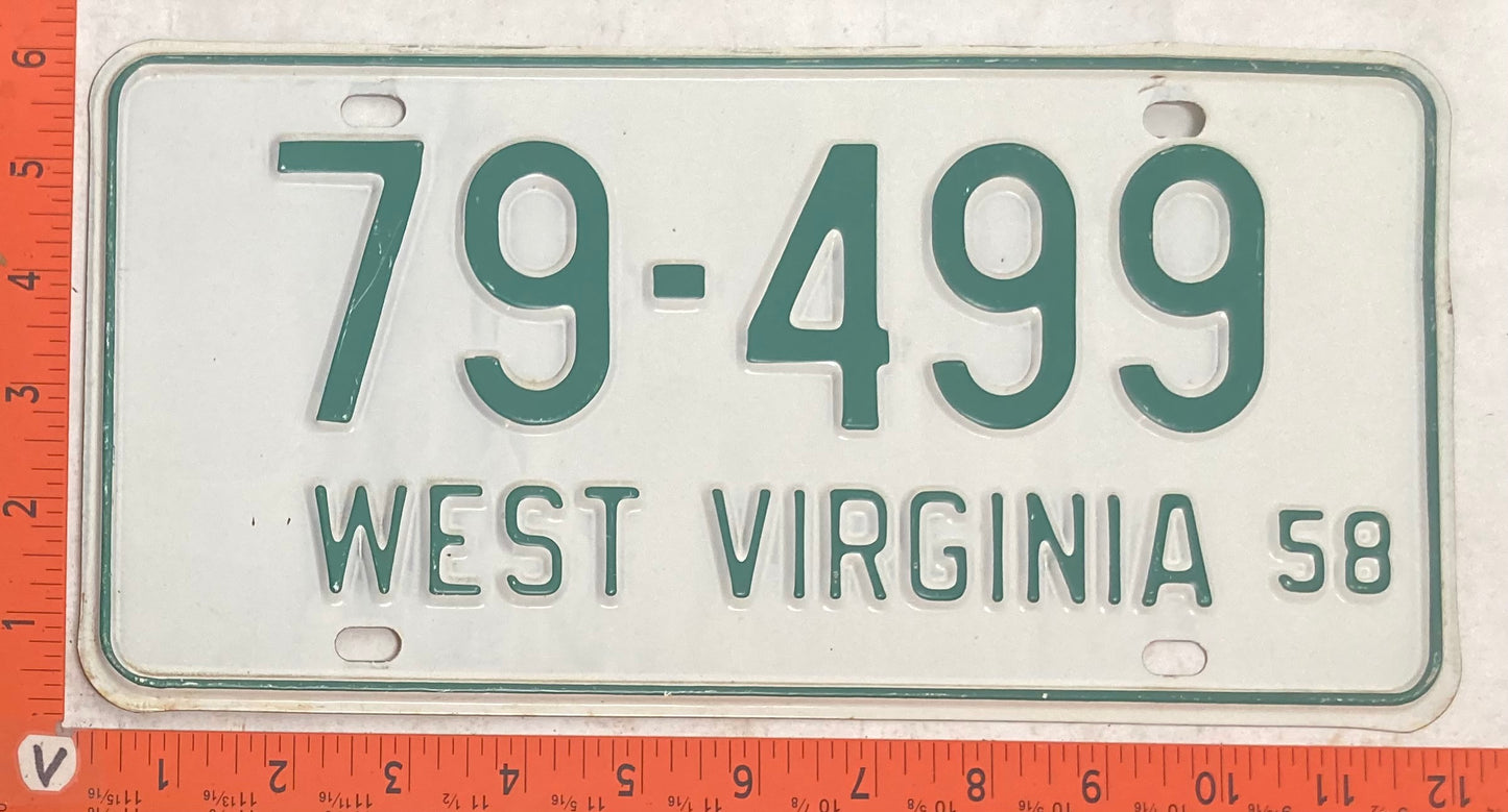 1958 West Virginia #79-466 Passenger License Plate