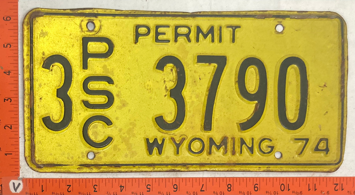 1974 Wyoming #3 P/S/C 3790 Public Service Commission Permit License Plate