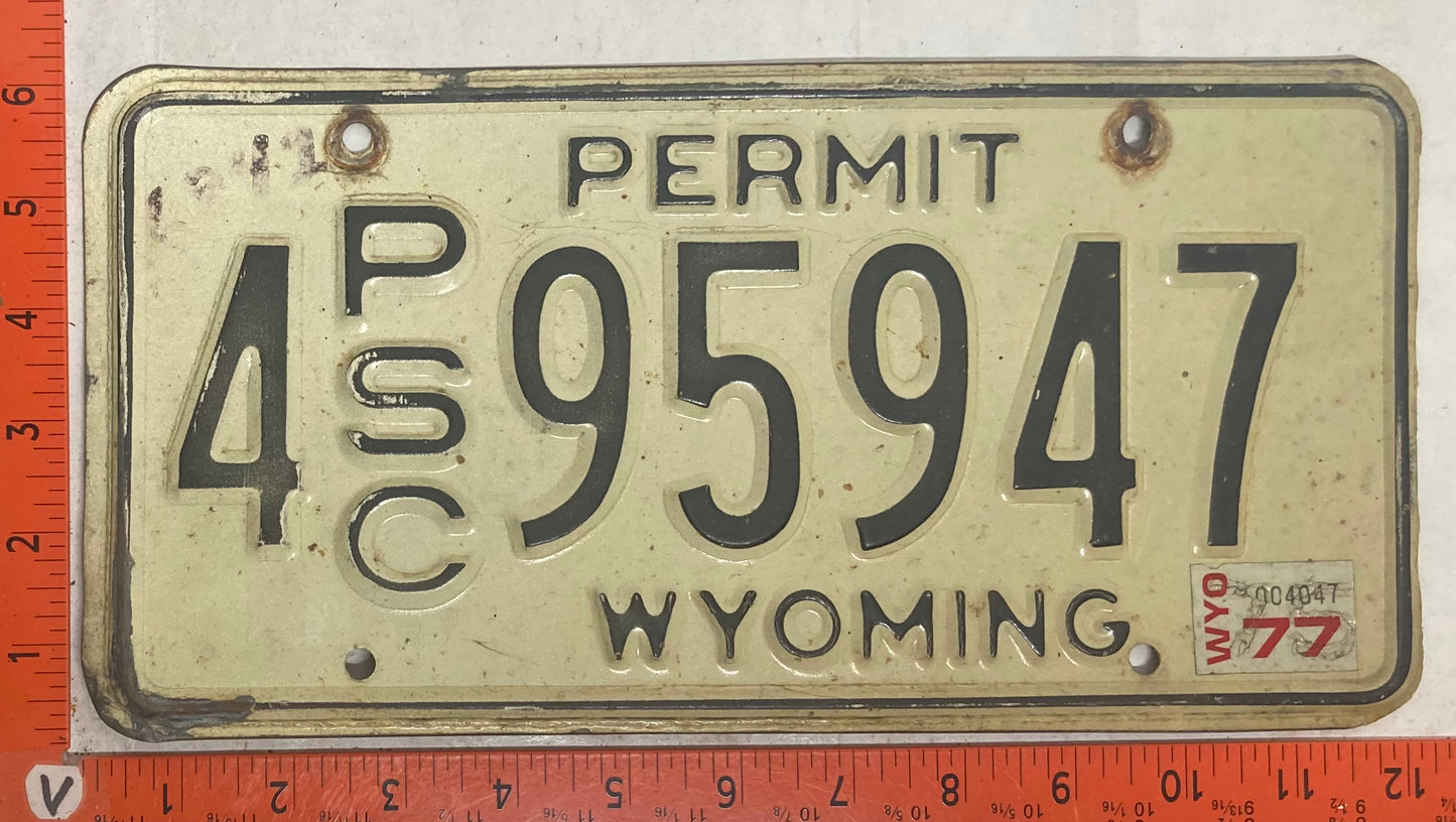 1977 Wyoming #4 P/S/C 95947 Public Service Commission Permit License Plate