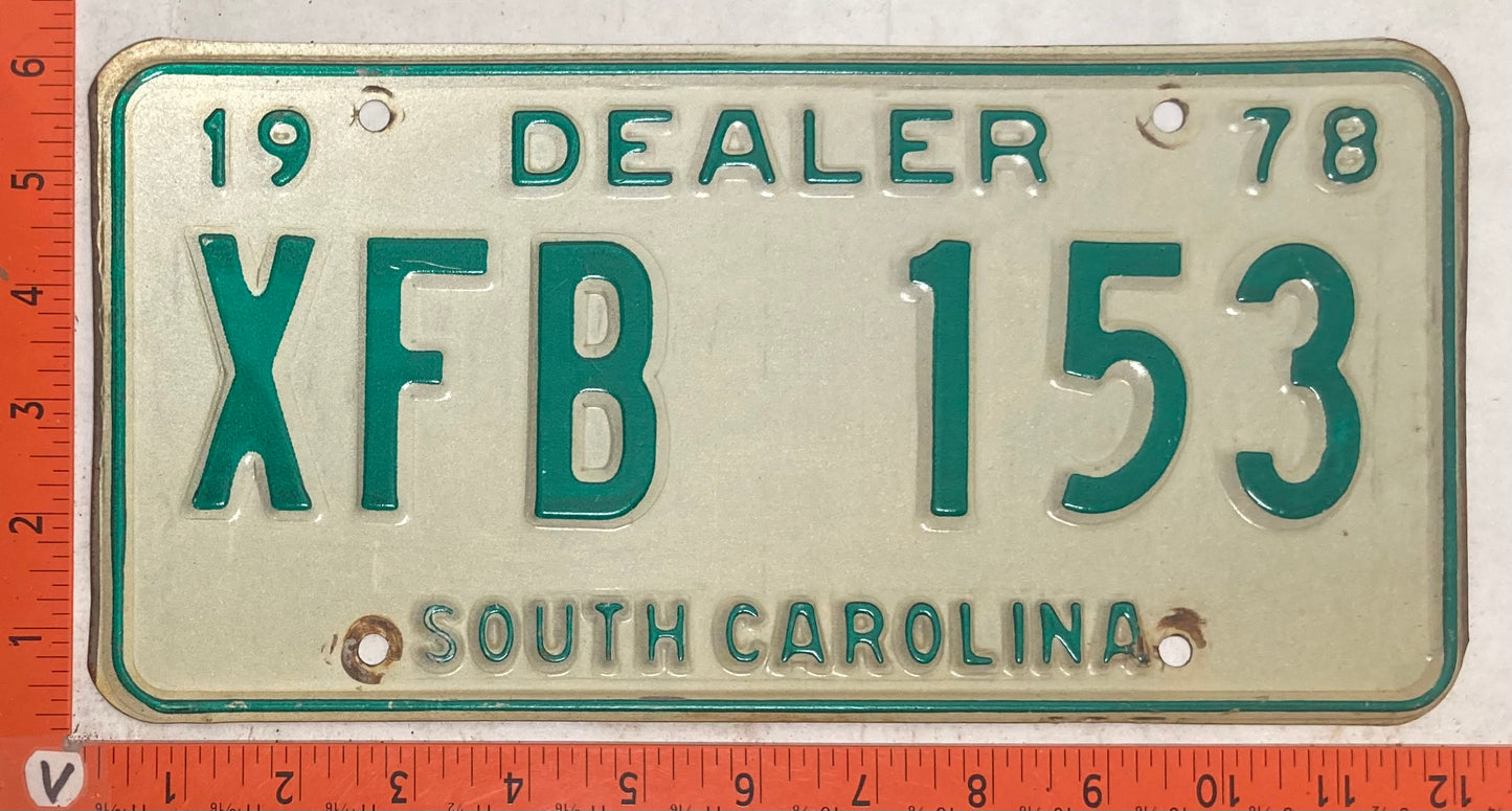 1978 South Carolina #XFB 153 Dealer License Plate