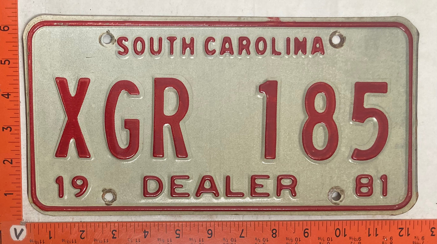 1981 South Carolina #XGR 185 Dealer License Plate