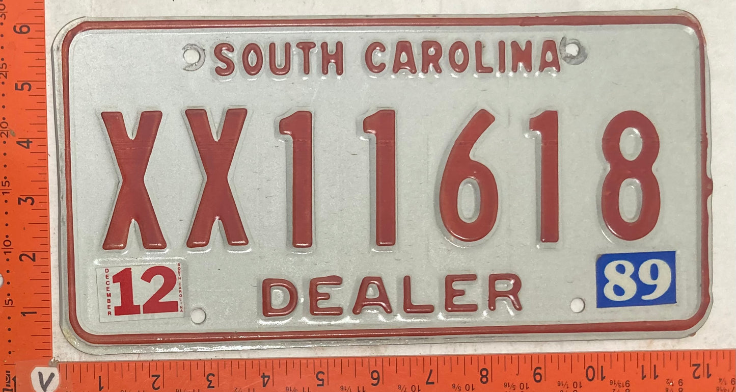 1989 South Carolina #XX11618 Dealer License Plate