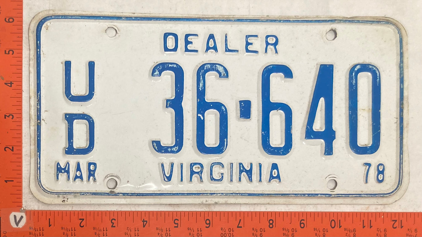 1978 Virginia #U/D 36-640 Used Car Dealer License Plate