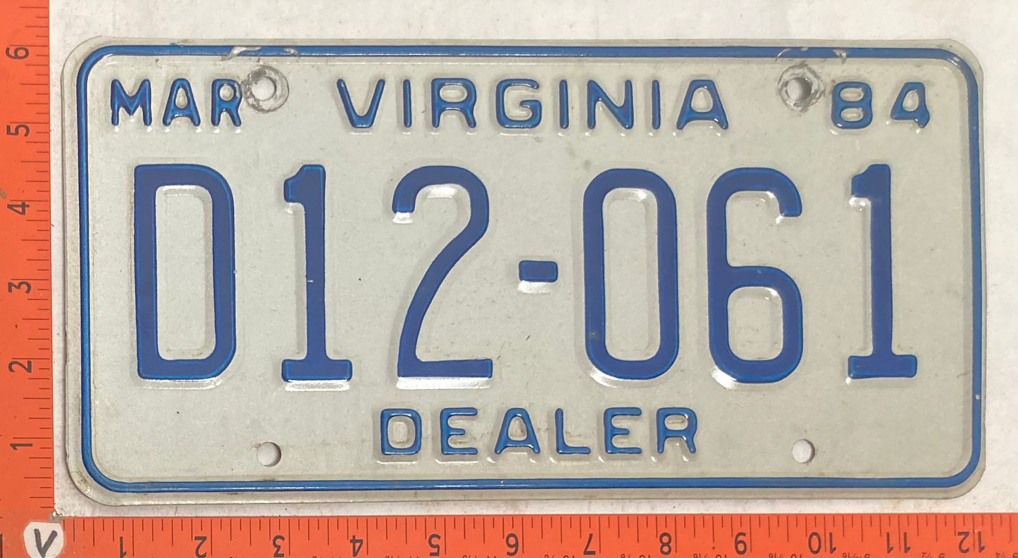 1984 Virginia #D12-061 Dealer License Plate