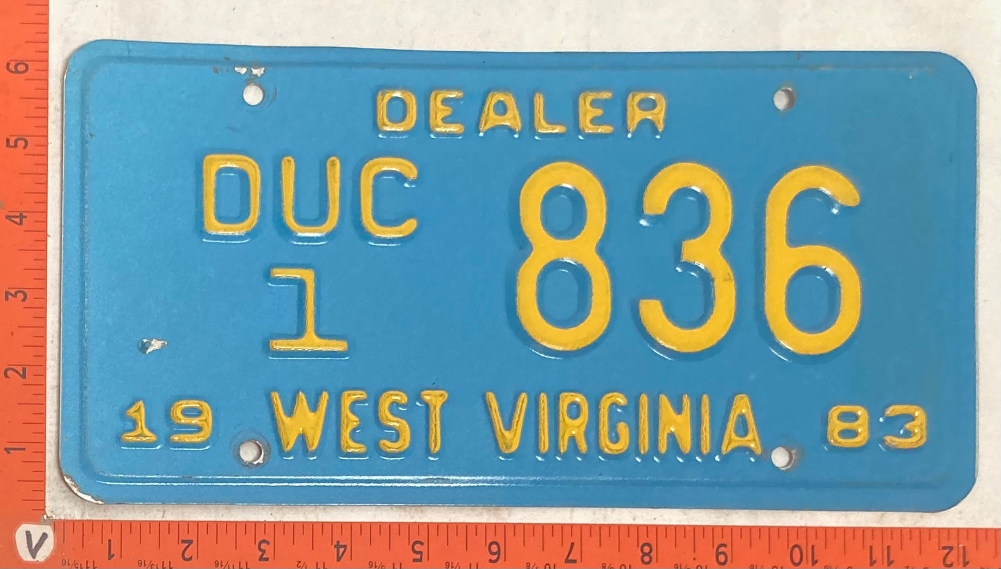 1983 West Virginia #DUC/1 836 Used Car Dealer License Plate