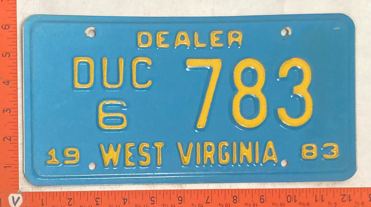 1983 West Virginia #DUC/6 783 Used Car Dealer License Plate