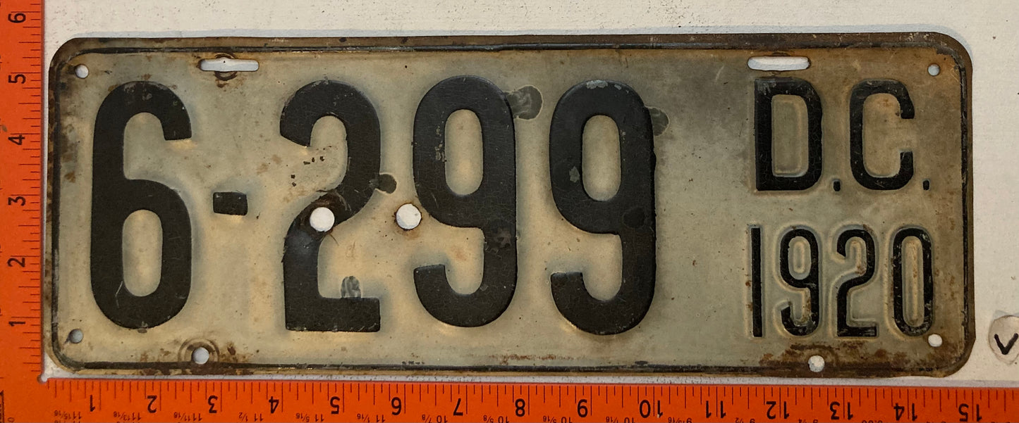 1920 Washington, DC #6-299 Passenger License Plate