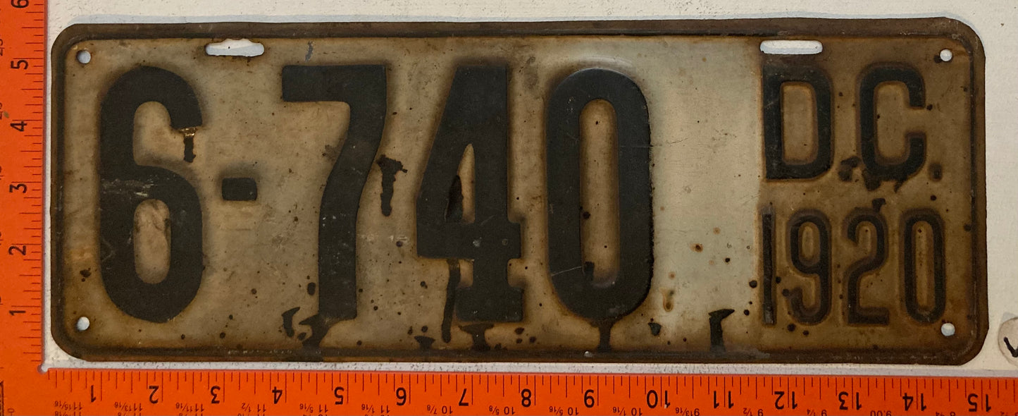 1920 Washington, DC #6-740 Passenger License Plate