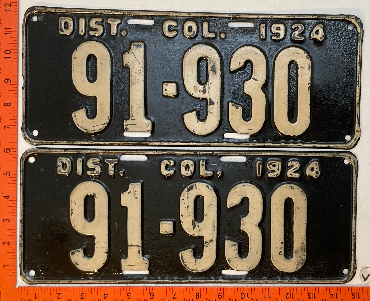 1924 Washington, DC #91-930 Passenger License Plate (Pair) (Shellacked)
