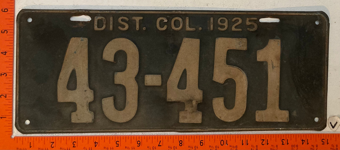 1925 Washington, DC #43-451 Passenger License Plate