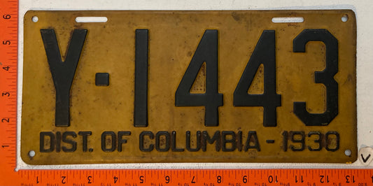 1930 Washington, DC #Y-1443 Passenger License Plate