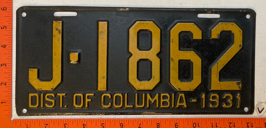 1931 Washington, DC #J-1862 Passenger License Plate
