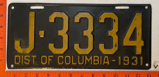 1931 Washington, DC #J-3334 Passenger License Plate