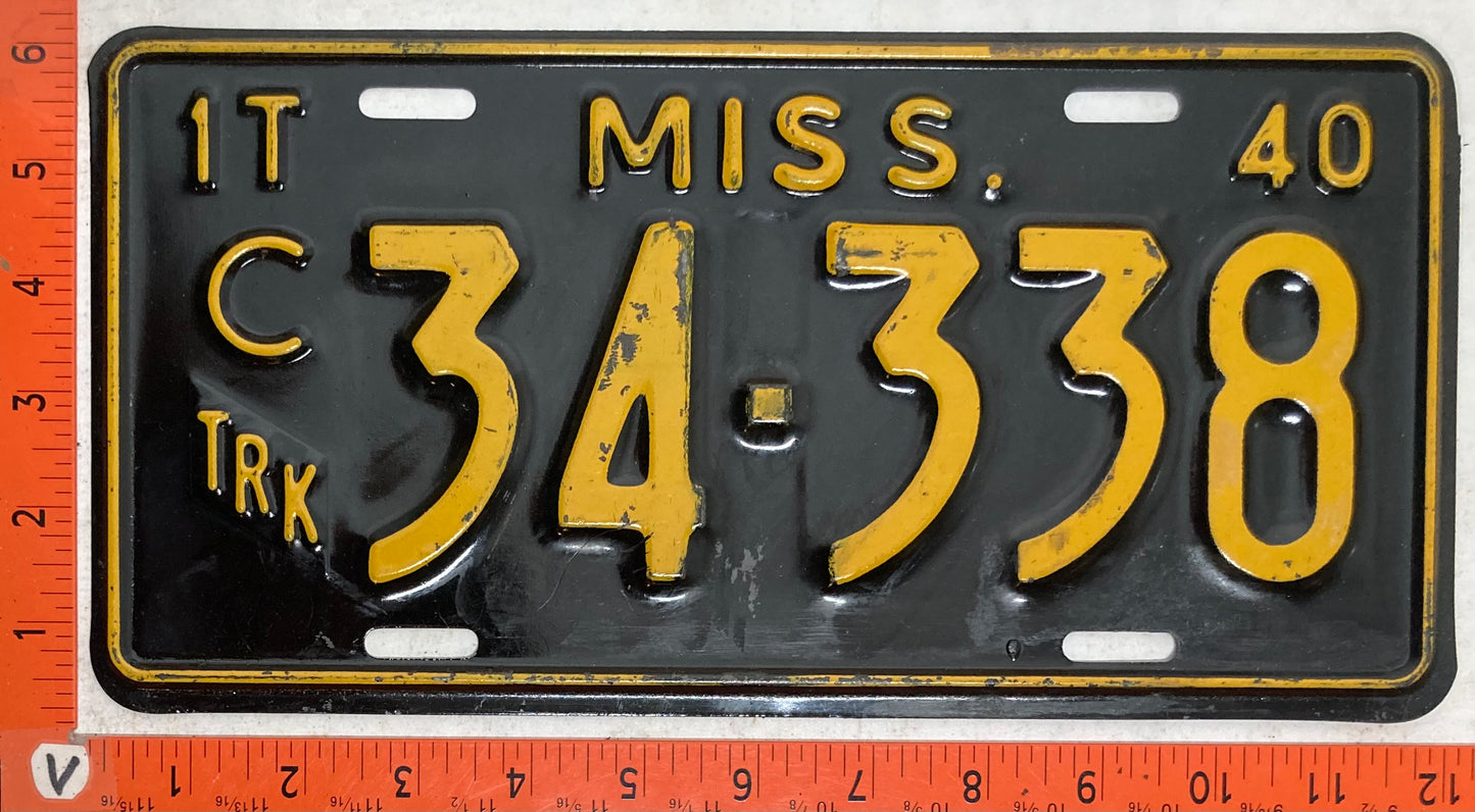 1940 Mississippi #34-338 1 Ton Truck License Plate