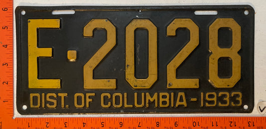 1933 Washington, DC #E-2028 Passenger License Plate