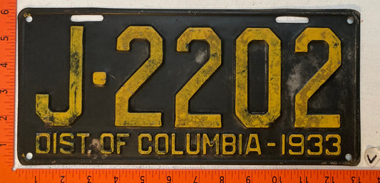 1933 Washington, DC #J-2202 Passenger License Plate