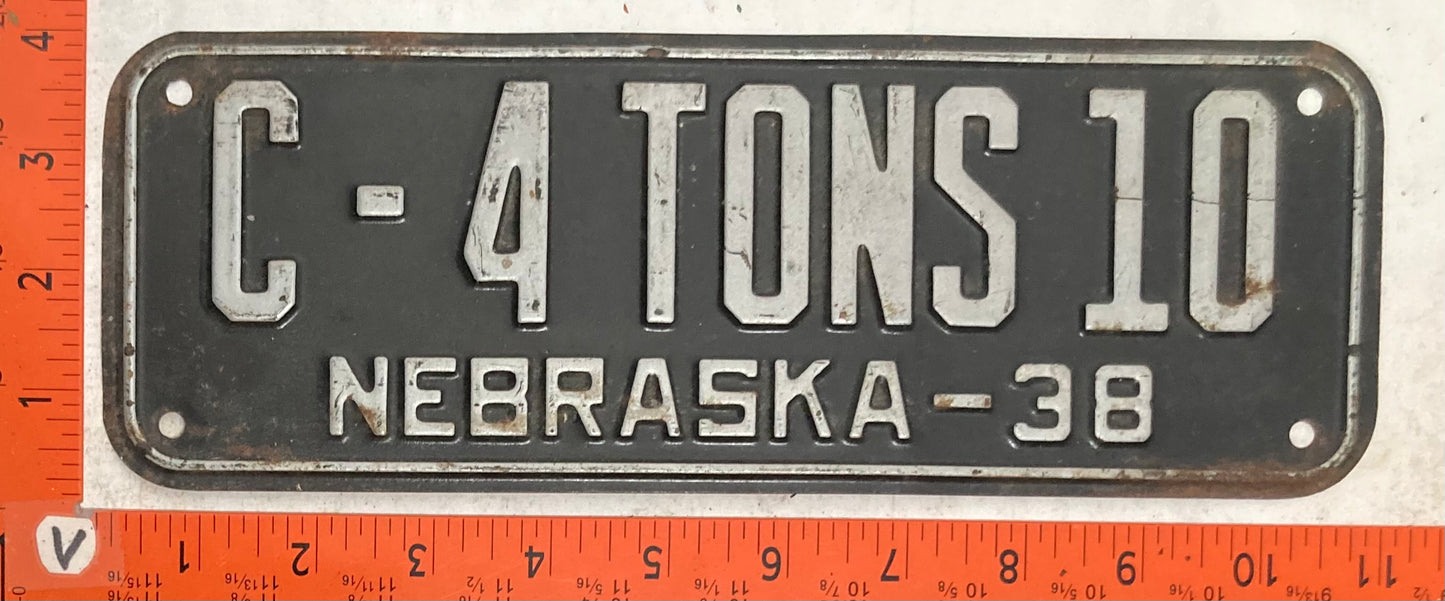 1938 Nebraska #C-4 TONS 10 Truck License Plate