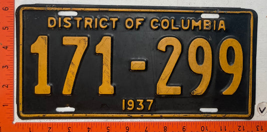 1937 Washington, DC #171-299 Passenger License Plate